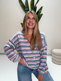Kuschel Strickjacke mit Knopfleiste flieder/rosa/türkis/lila/mint