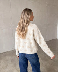 Zipper Strickjacke mit Herzchen weiß/creme