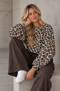 Butterstoff Pullover mit Gummizug unten LEO beige/schwarz
