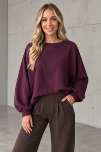 Butterstoff Pullover mit Gummizug unten pflaume