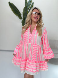 BOHO Kleid STYLE pink/weiss