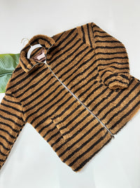Teddy Jacke mit Reißverschluss toffee/dark chocolate gestreift