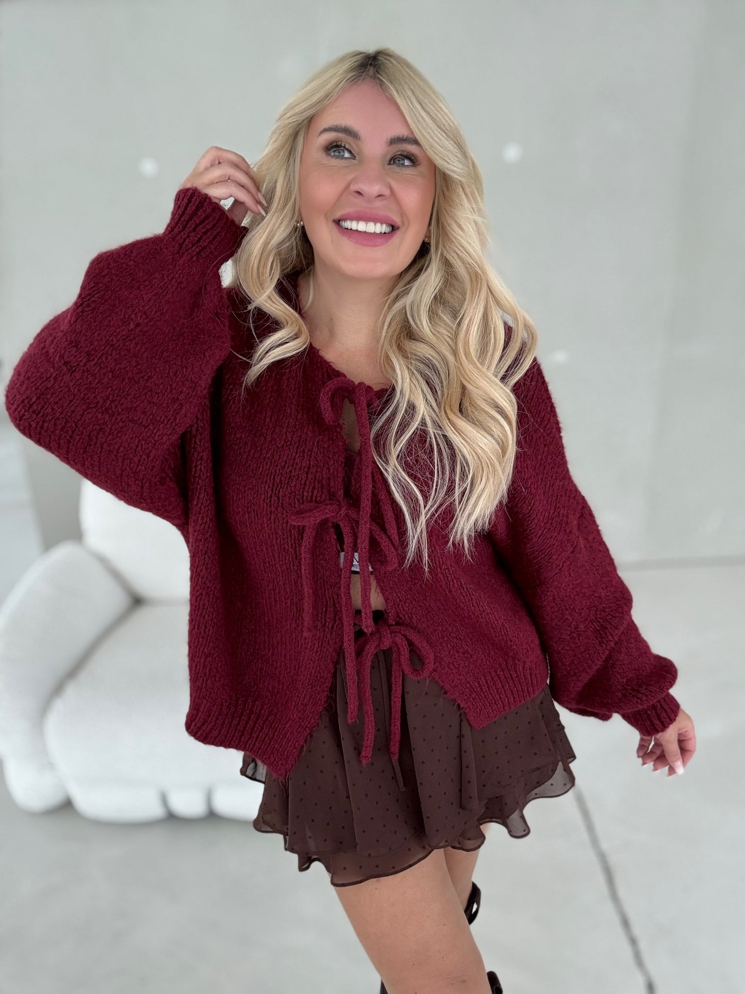 Strickjacke SUPER SOFT zum binden burgundy