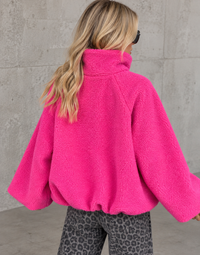 Kuschel Jacke mit Reißverschluss & Patch DRESS FOR YOURSELF Pink
