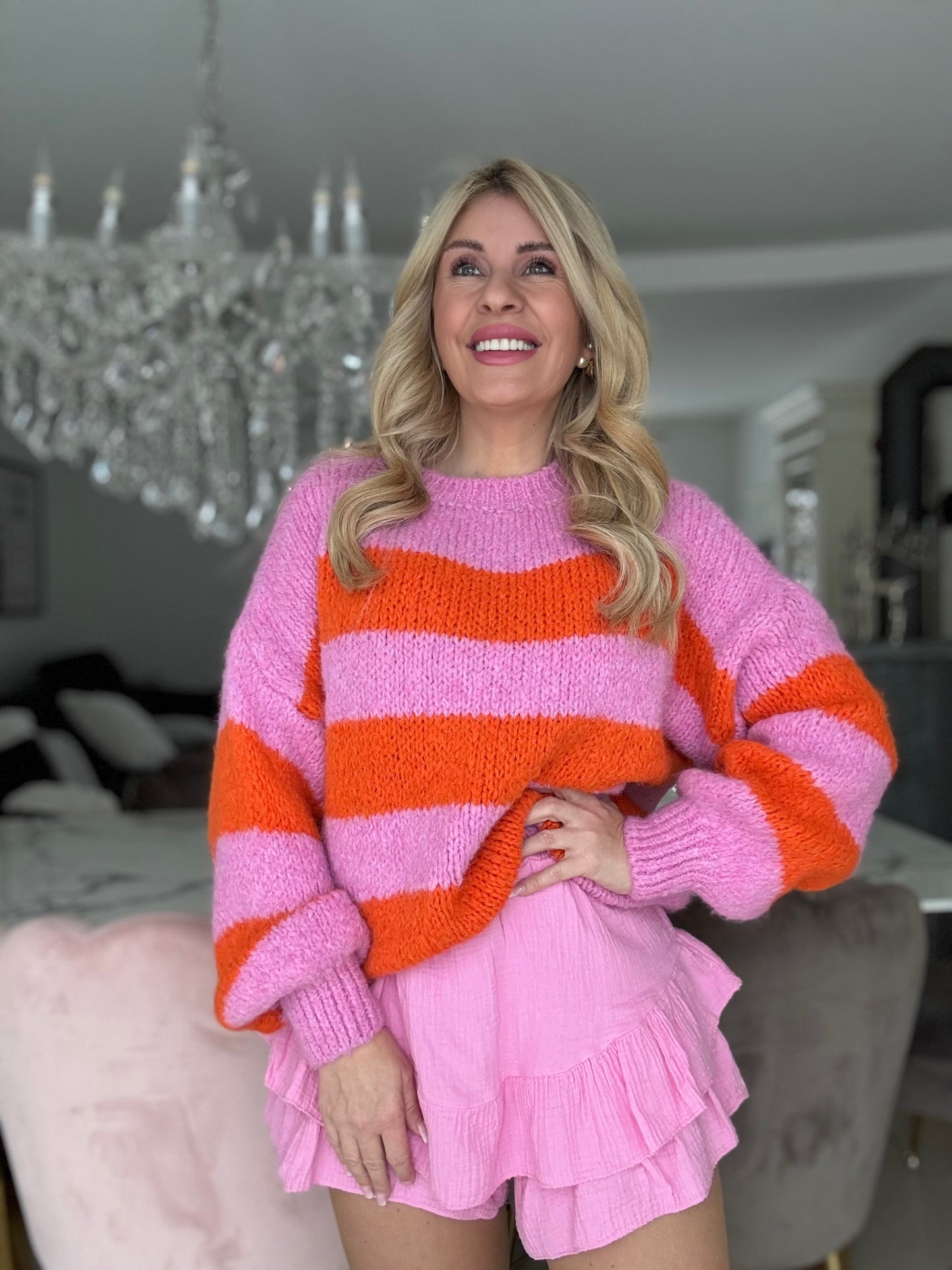 Pink Orange Streifen Pullover super weich 7003-305652