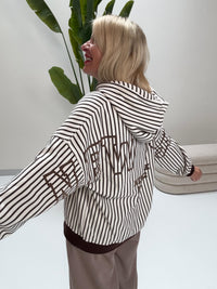 Butterstoff Hoodie creme/coffee gestreift NEW YORK