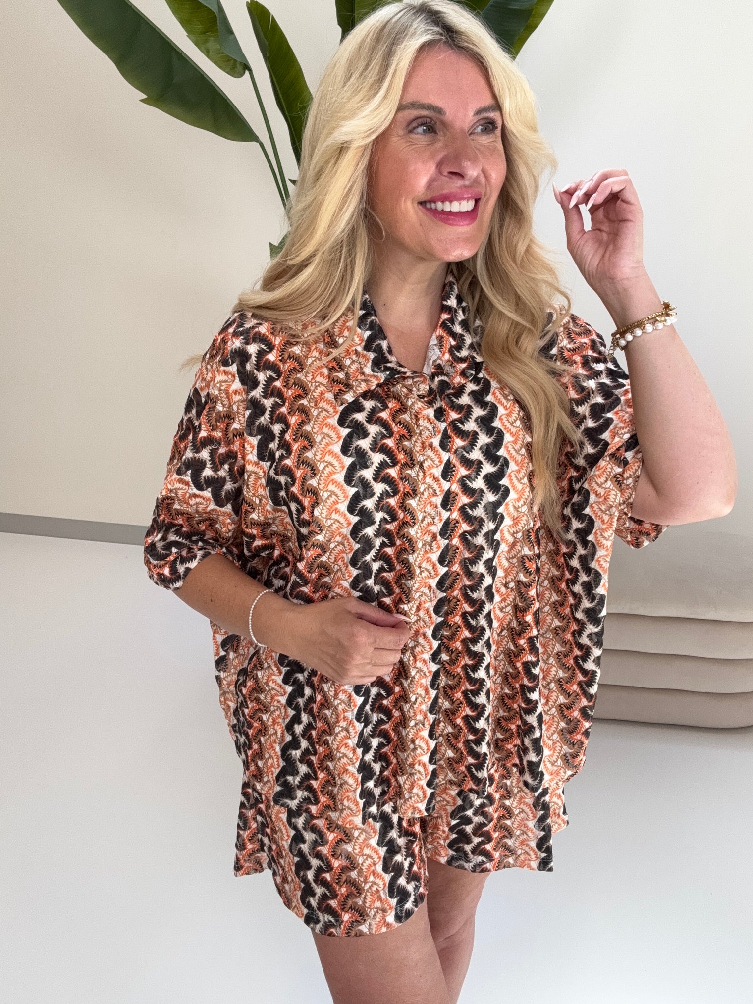 Sommer Bluse kurzarm SUMMER HOT schwarz/braun/orange