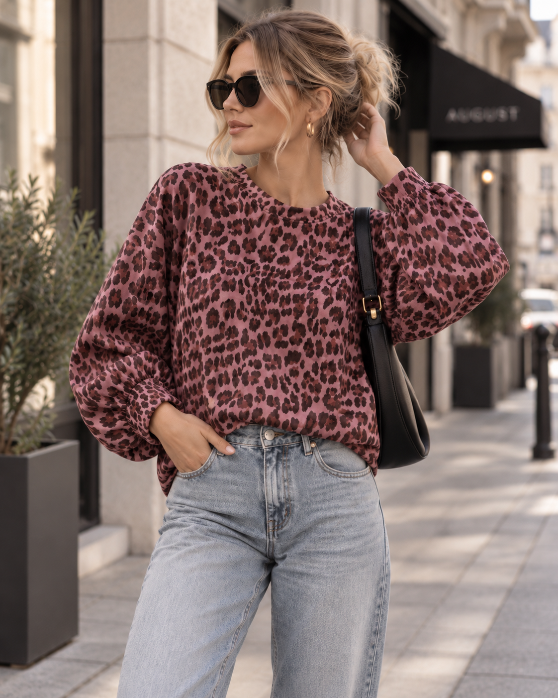 Butterstoff Pullover mit Gummizug unten zimt/schwarz LEO