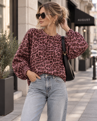 Butterstoff Pullover mit Gummizug unten zimt/schwarz LEO