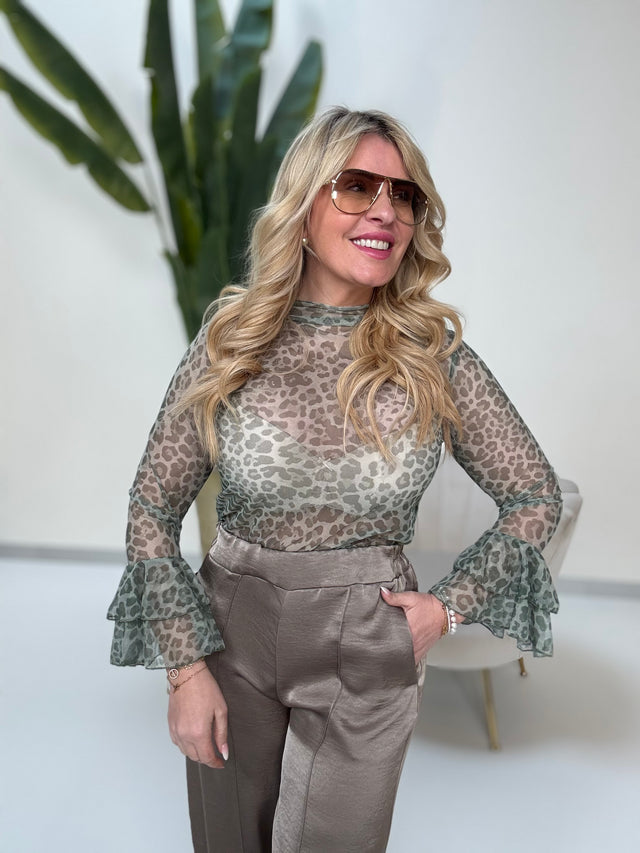 Mesh Langarmshirt WILD GIRL olive leo