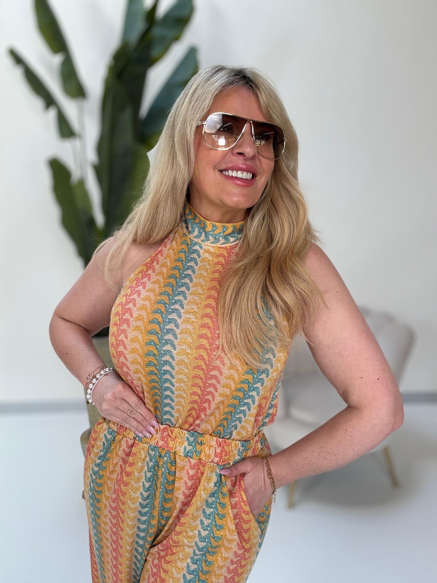 Top ELEGANT MODE coral/blau/gelb/creme