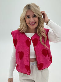 Teddy Weste pink mit Herzen in rot