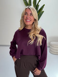 Butterstoff Pullover mit Gummizug unten pflaume