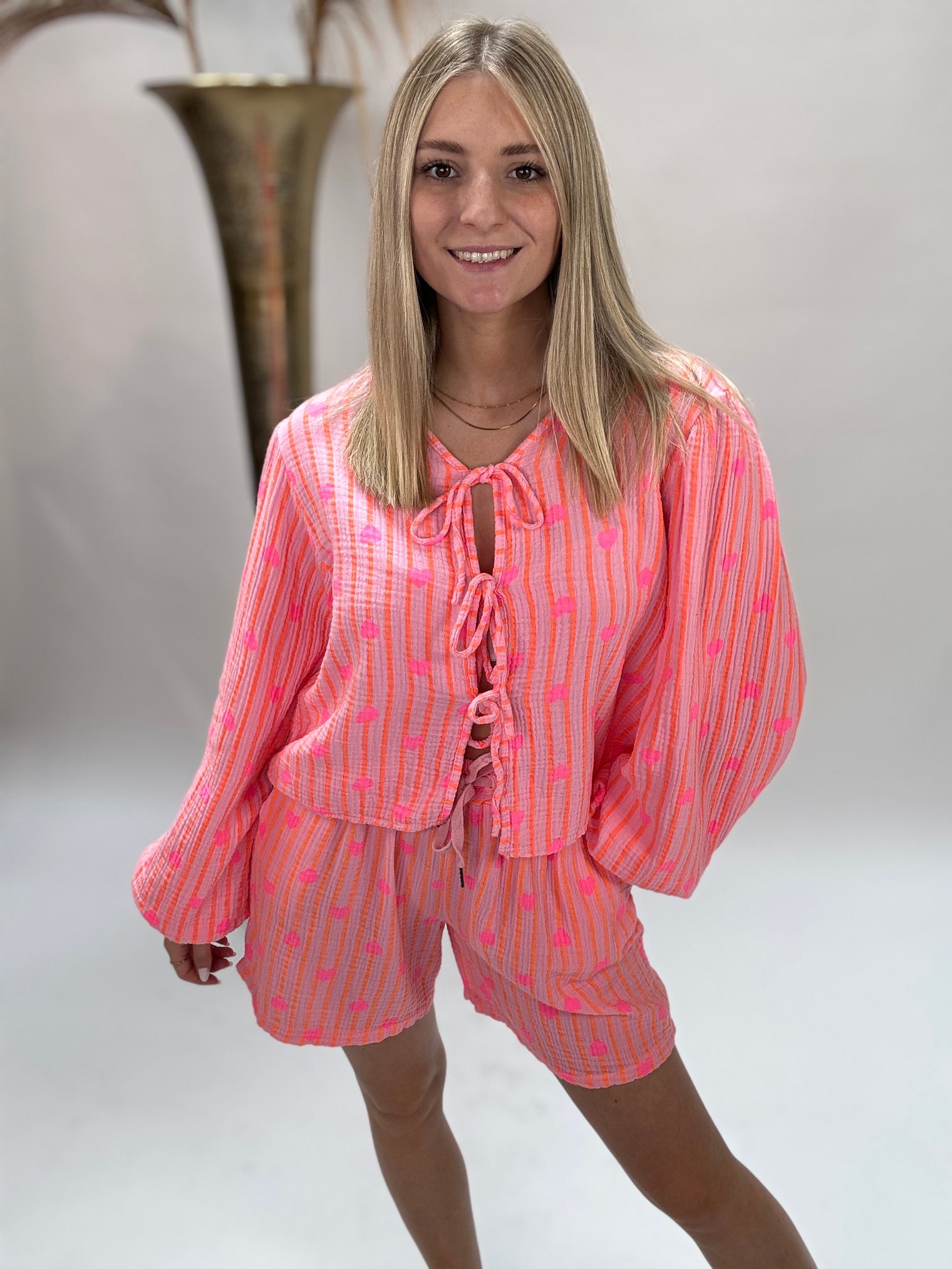 Musselin Bluse rosa HEART ATTACK orange I pinke Herzen