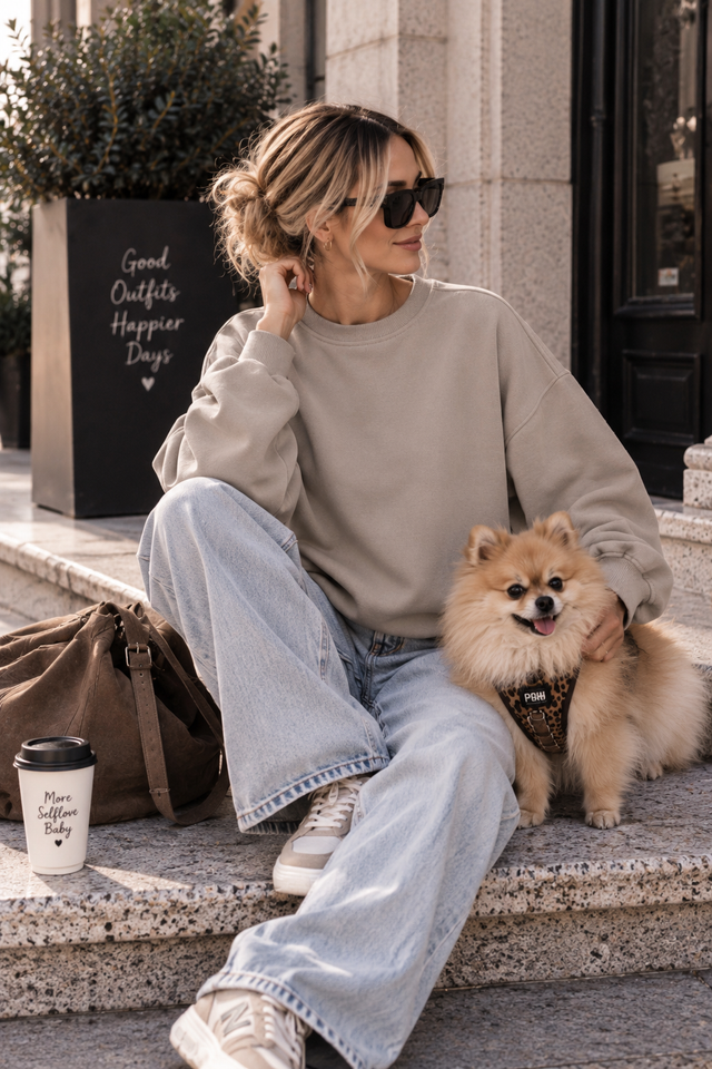 Sweater mit Rückenprint DOG MOM fango