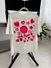 Statement Shirt weiß RÜCKENPRINT Good Vibes hotpink/Rosa