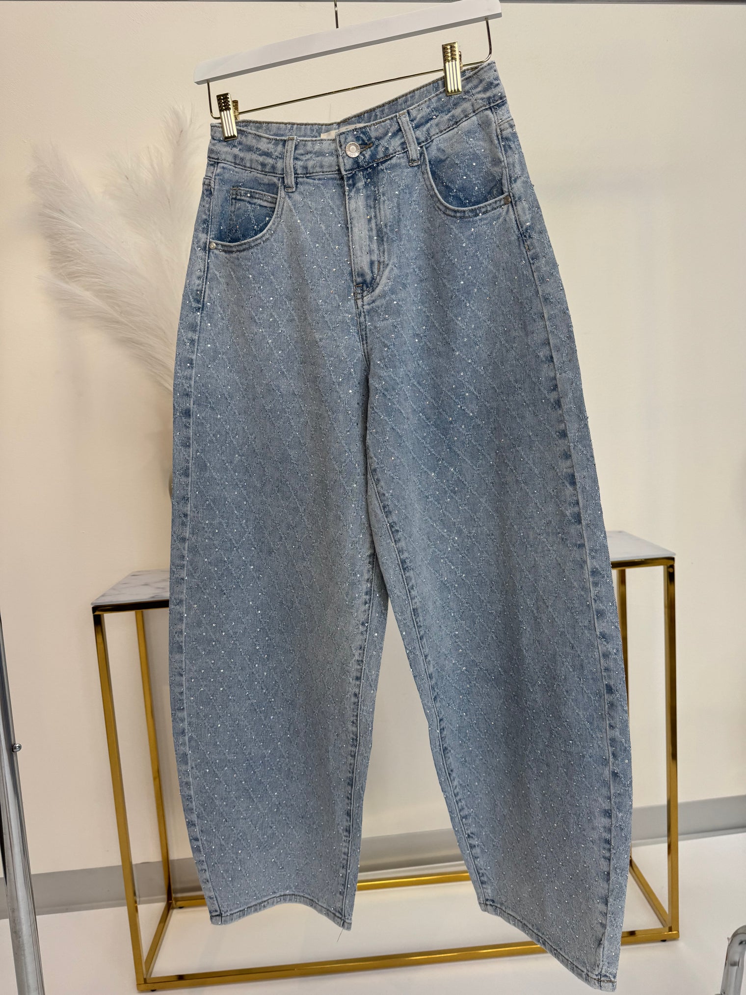 Stretch Mom Jeans WHITE SPAKLE