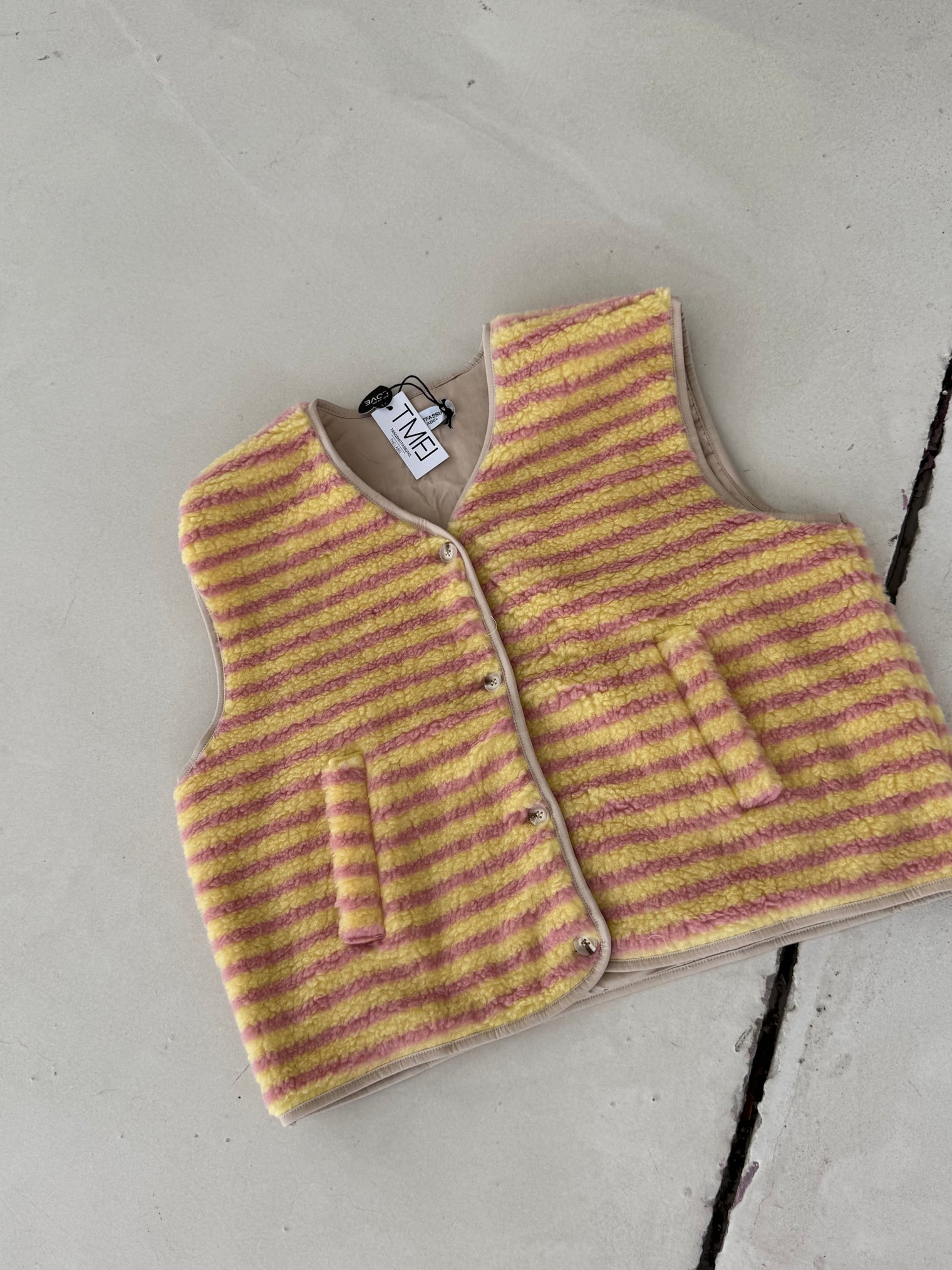 Teddyweste STRIPES Buttermilk Lemon rosa