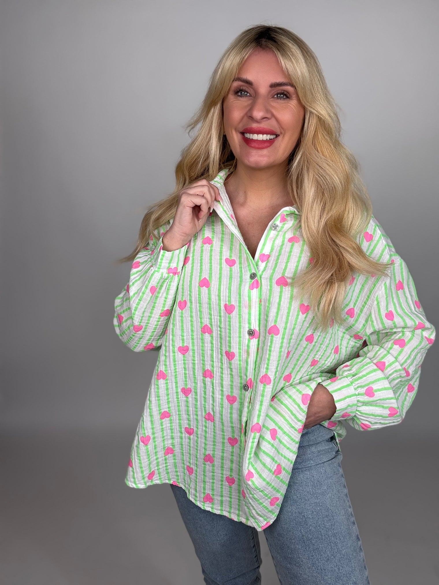 Musselin Bluse HEART ATTACK neon grün