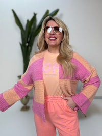 Cardigan BIG BLOCK STRIPES buttermilk lemon/rosa (Kopie)