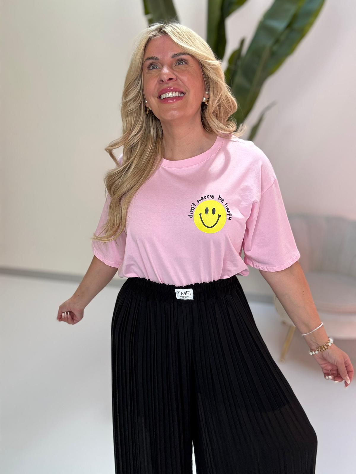 Statement Shirt DONT WORRY BE HAPPY rosa mit Rückenprint