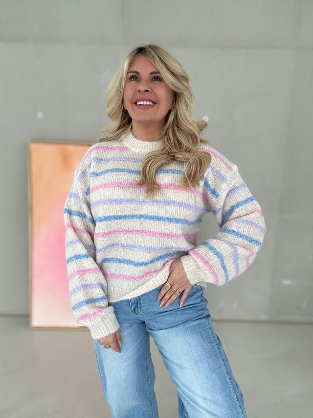 Pullover beige SMALL STRIPES rosa/flieder/blau