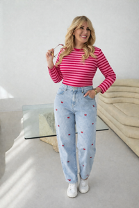 Langarmshirt HAPPY STRIPES rot/rosa