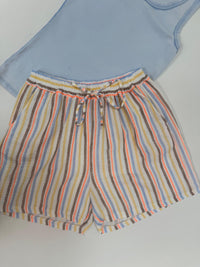 Musselin Shorts weiß SMALL STRIPES hellblau/taupe/orange/gelb