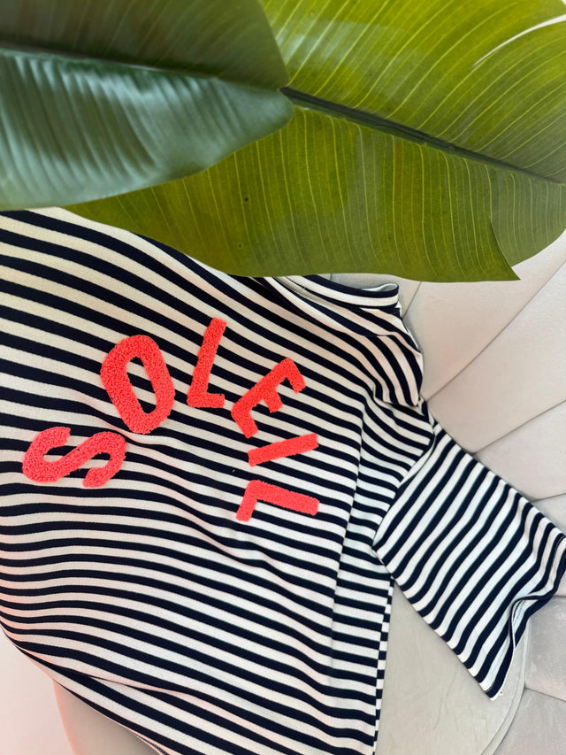 Statement Shirt dunkelblau gestreift SOLEIL mit Rückenprint
