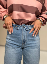 Straight High Rise Jeans mit umgeklapptem Fashion Bund