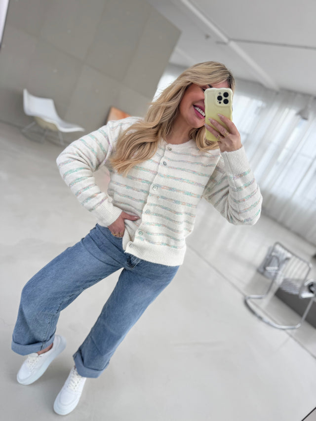 Strickjacke creme RAINBOW LINES