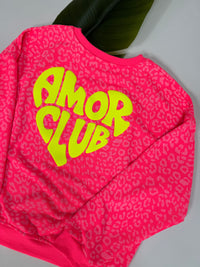 Sweater mit Rückenprint AMOR CLUB hot fuchsia leo