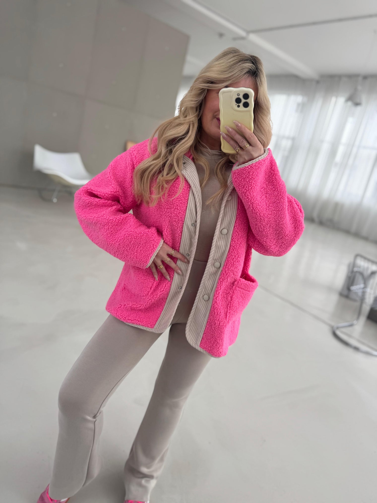 Teddyjacke pink/creme COZY FASHIONISTA mit Kapuze