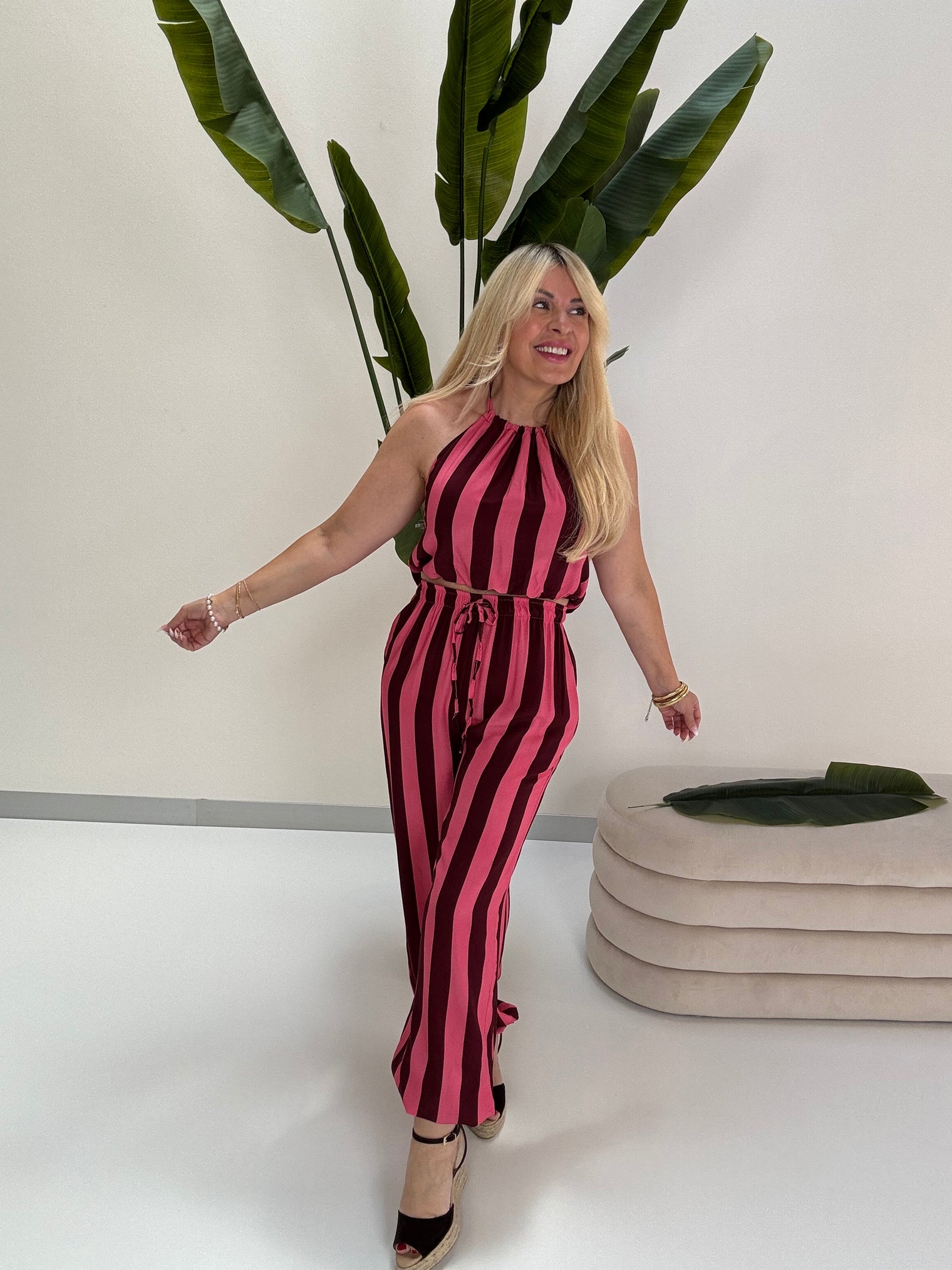 Ballon Hose BIG BLOCK STRIPES burgundy/pink