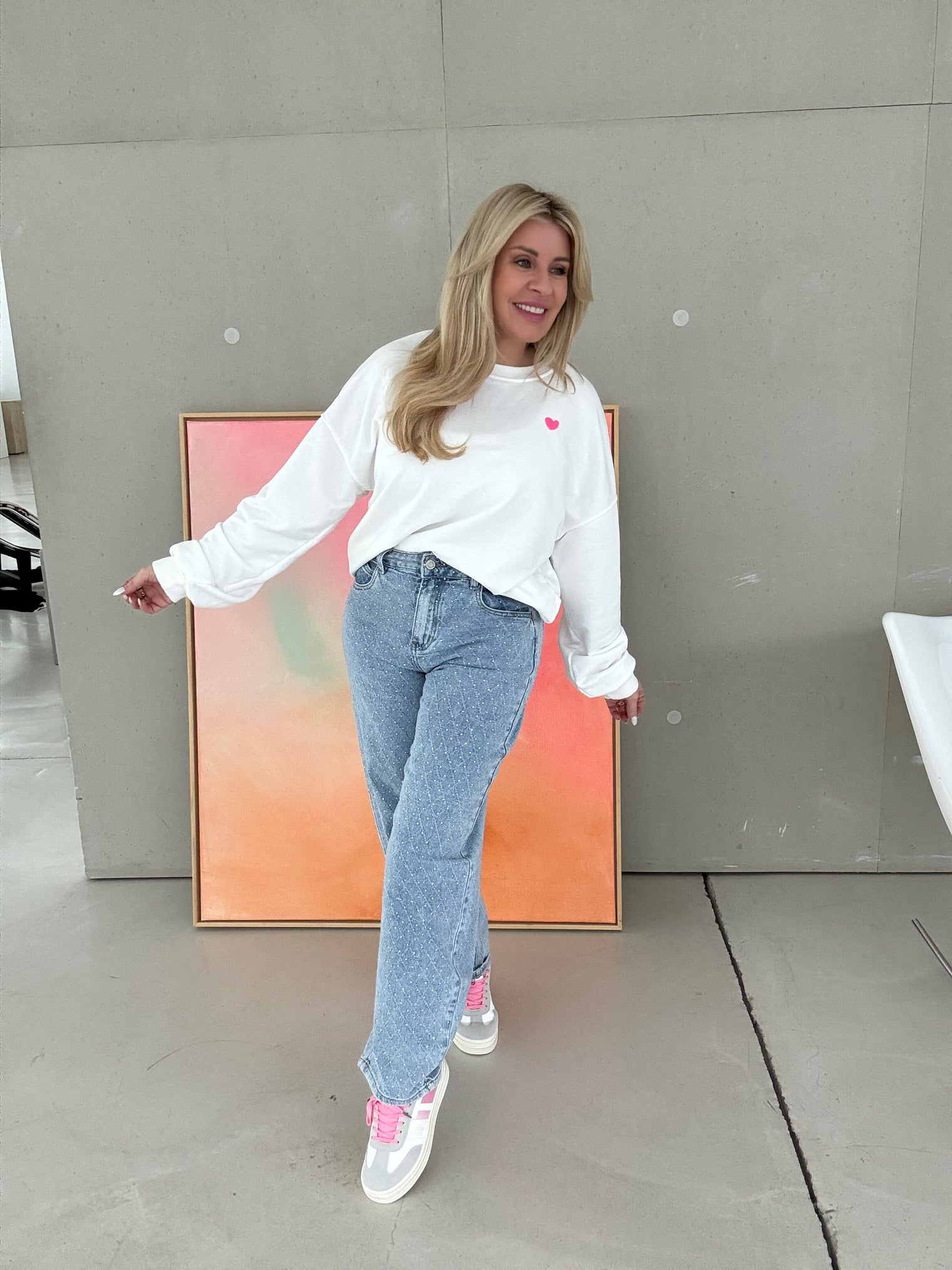 Stretch Mom Jeans WHITE SPAKLE