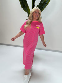 Shirt Kleid IBIZA mit seitlichen Schlitzen pink/fuchsia gestreift