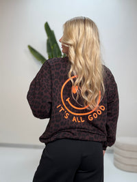 Oversize Sweater dark chocolate Leo ITS ALL GOOD orange mit Rückenprint