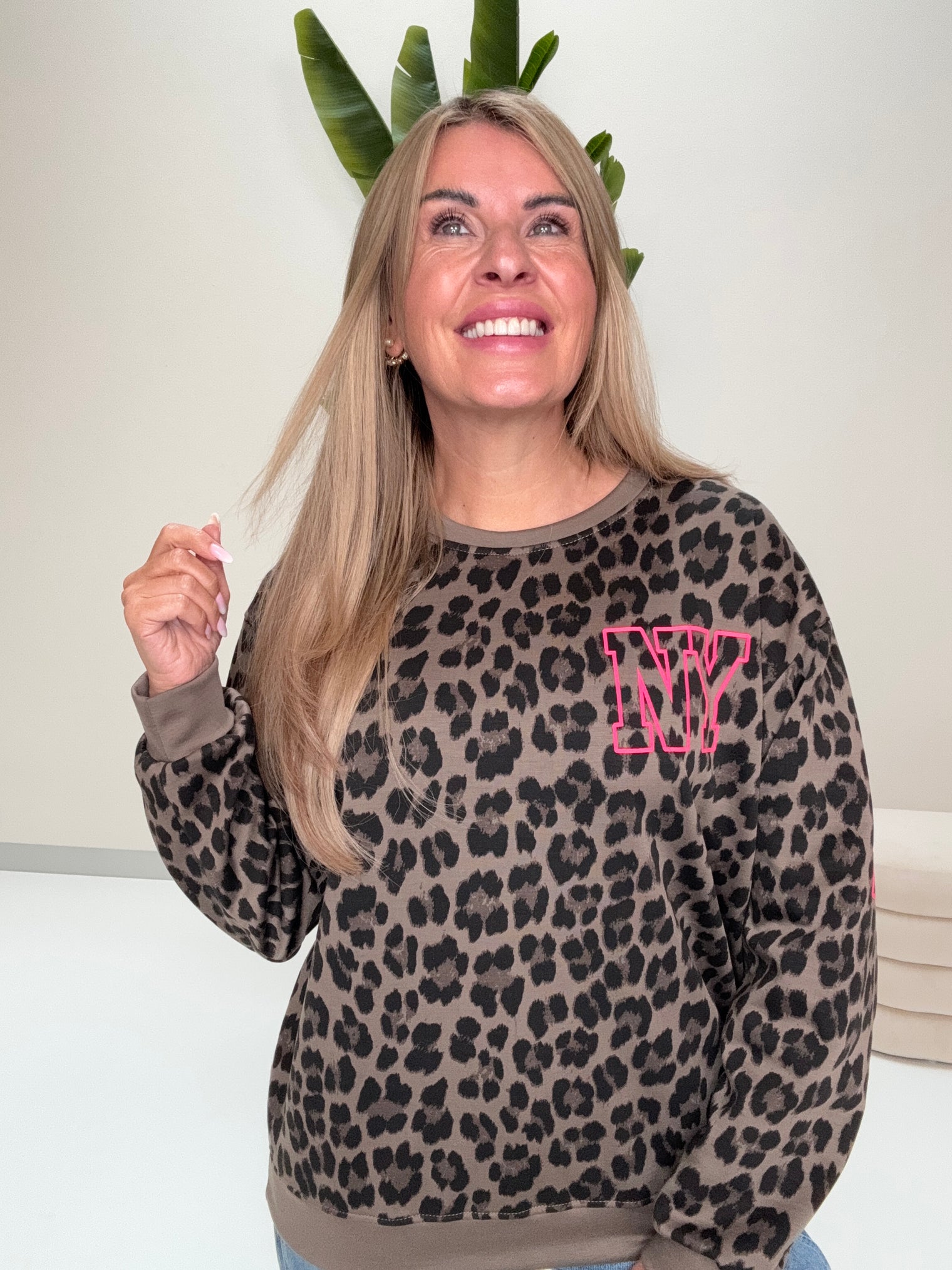 Butterstoff Pullover LEO mit Rückenprint NEW YORK taupe
