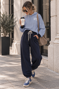 Stylische Barrel Hose COZY MYSTIQUE mitternachtsblau mit Tunnelzug