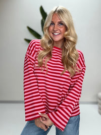Longsleeve mit leicht ausgestelltem Ärmel STRIPES rot/pink