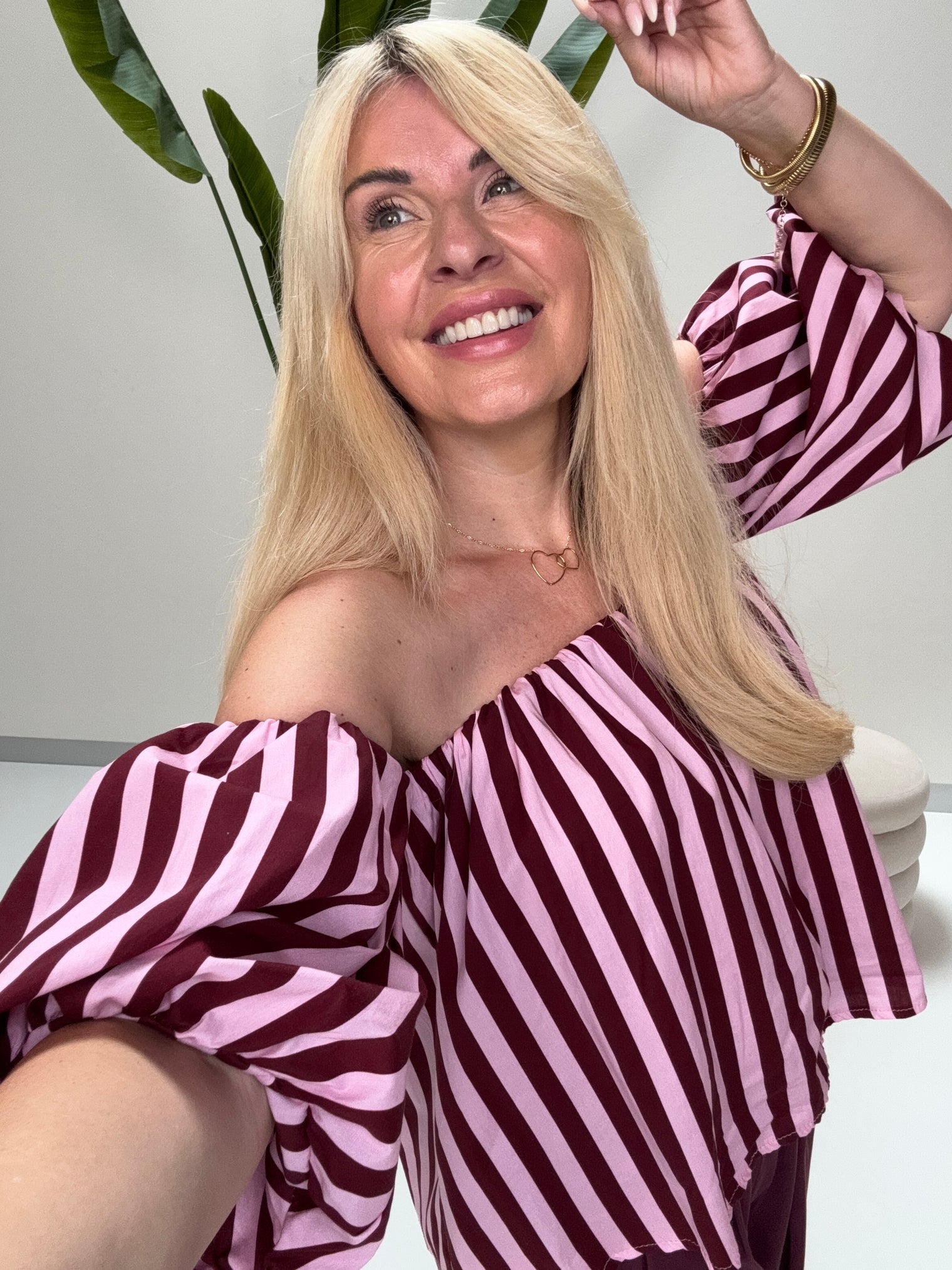 Carmen Bluse BLOCK STRIPES hellrosa/burgundy