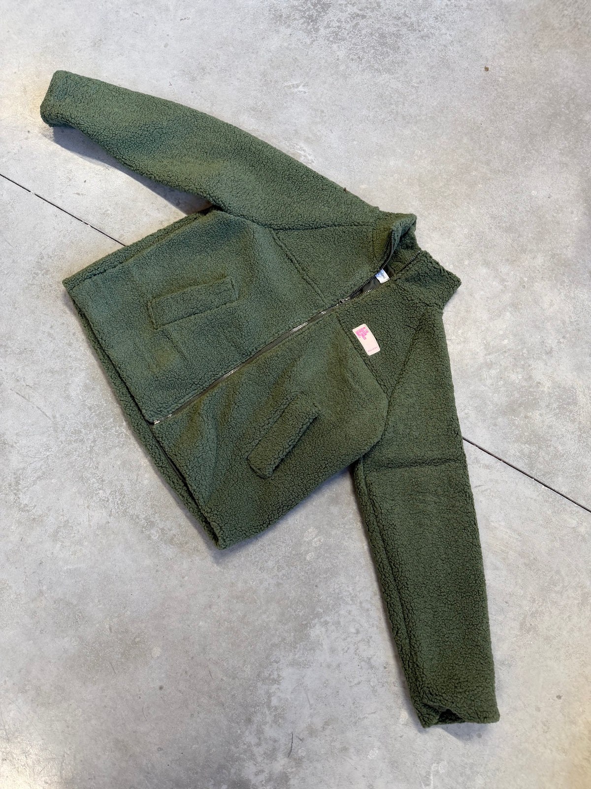 Kuschel Jacke mit Reißverschluss & Patch BE THE REASON FOR SMILES TODAY Kaki