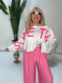 Cropped Sweatshirt SOME THING weiß/pink