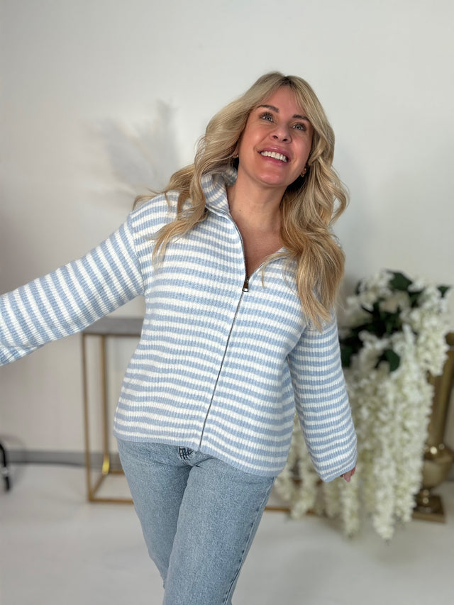 Zipper Strickjacke weißxblau COZY KINDNESS