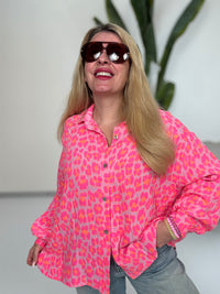 Musselin Bluse rosa LEO POWER hot rosa mit pink orange