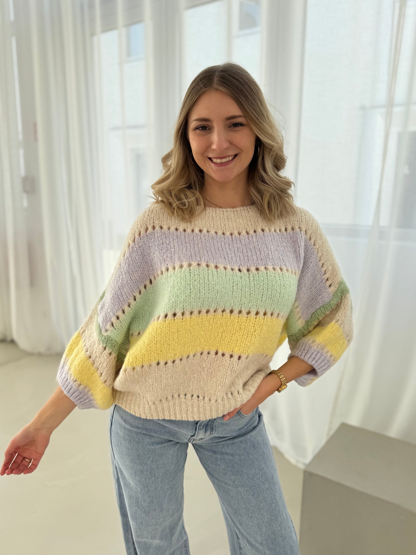 Strickpullover HAPPY STRIPES creme/gelb/flieder/mint