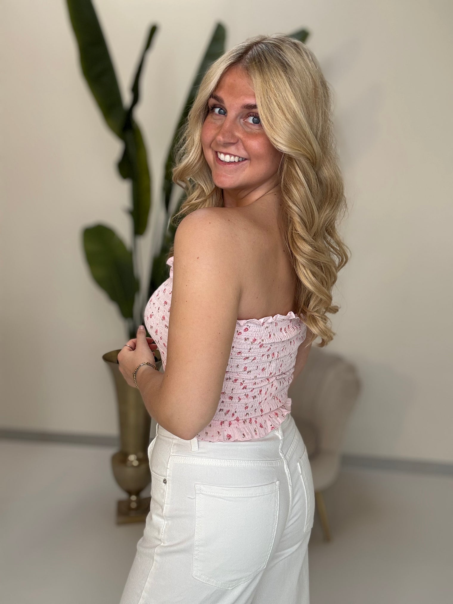 Musselin Stretch Bandeau Top FLOWER KISS rose/pink