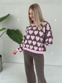 Signature Pullover BIG HEARTS rosa&coffee