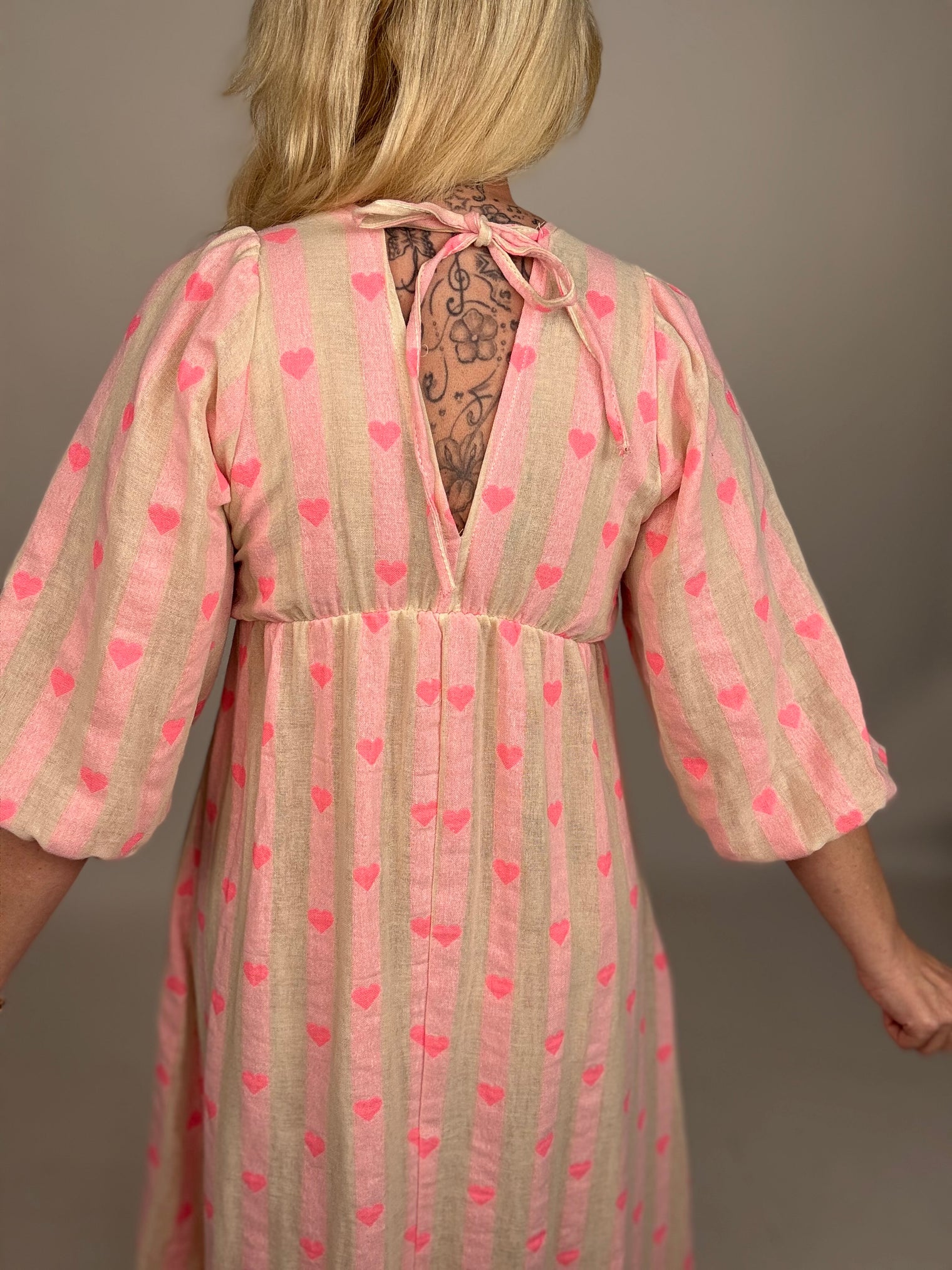 Leinen Kleid HEART ALARM rose mit HERZEN pink