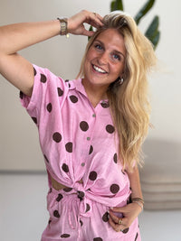 Leichte Sommer Bluse candy rose BIG POLKA DOTS coffee